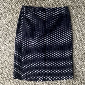 J Crew no2 pencil skirt, navy/white polka dots